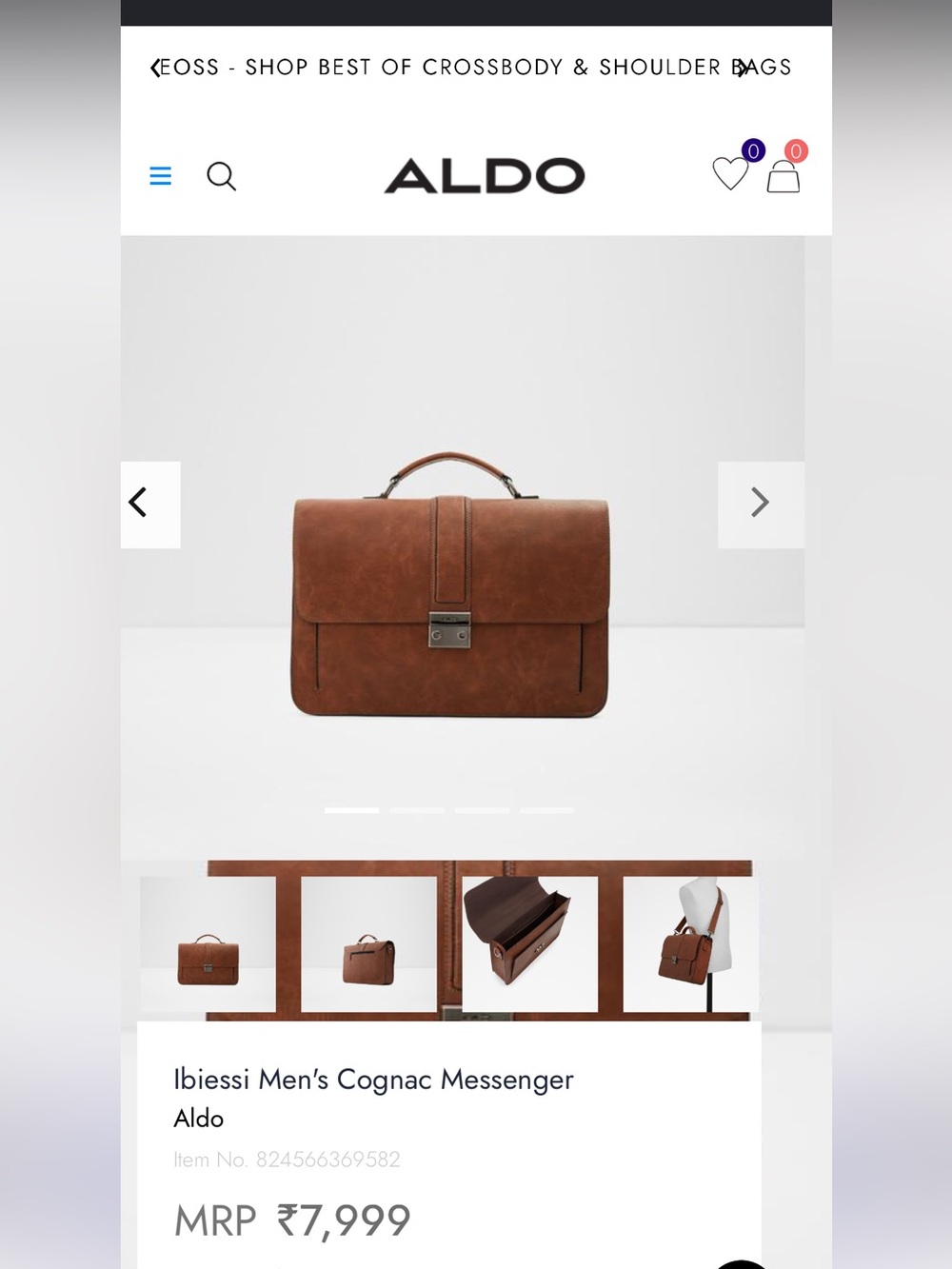 Aldo Men's Cognac Brown Messenger Satchel